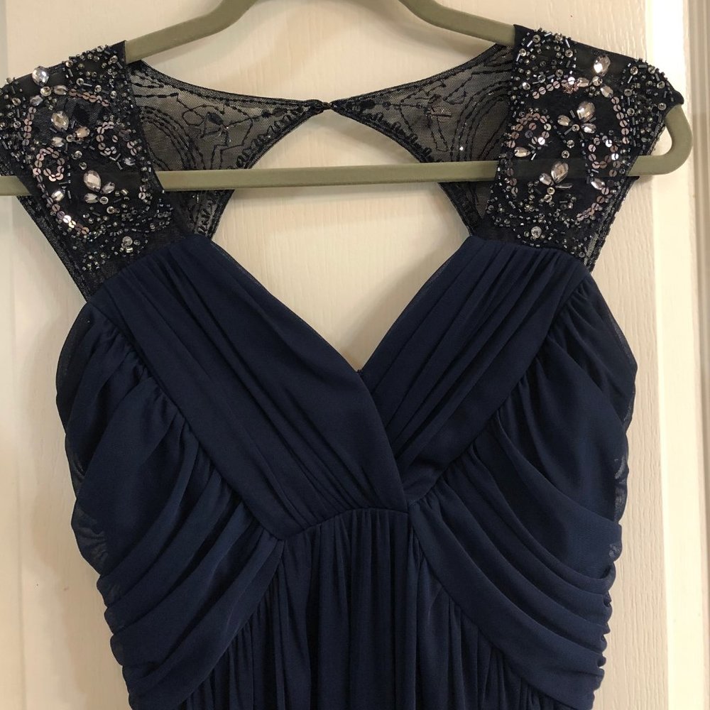 nightway long flowy navy dress